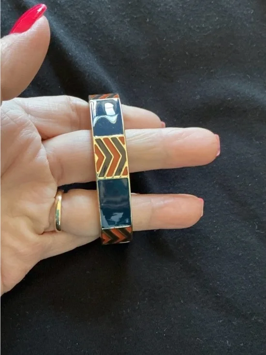 Gold-Tone Enamel Cuff Bracelet in Navy and Orange - Picture 2 of 3